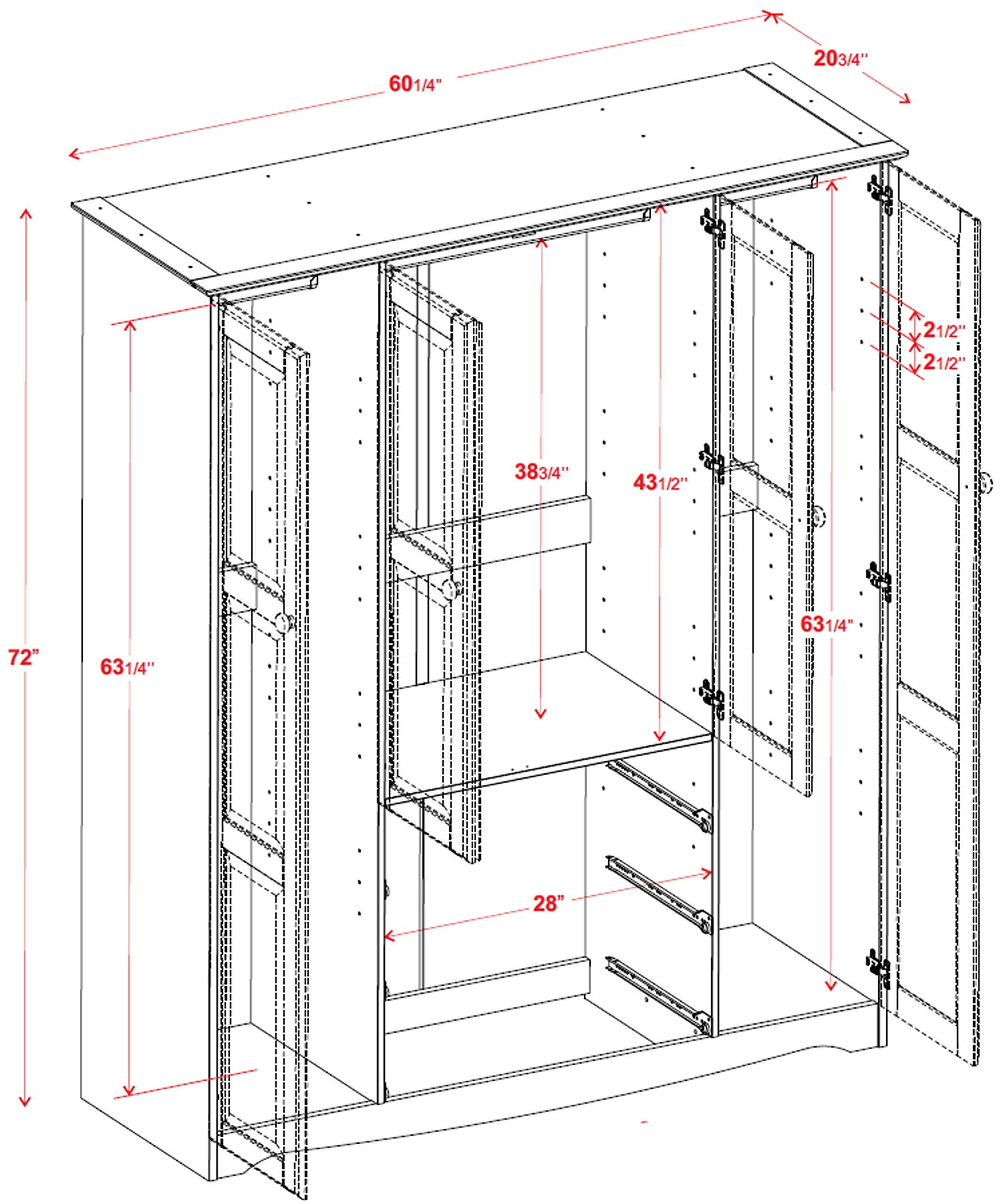 【Furniture】100% Solid Wood Family Wardrobe/Armoire/Closet, 60