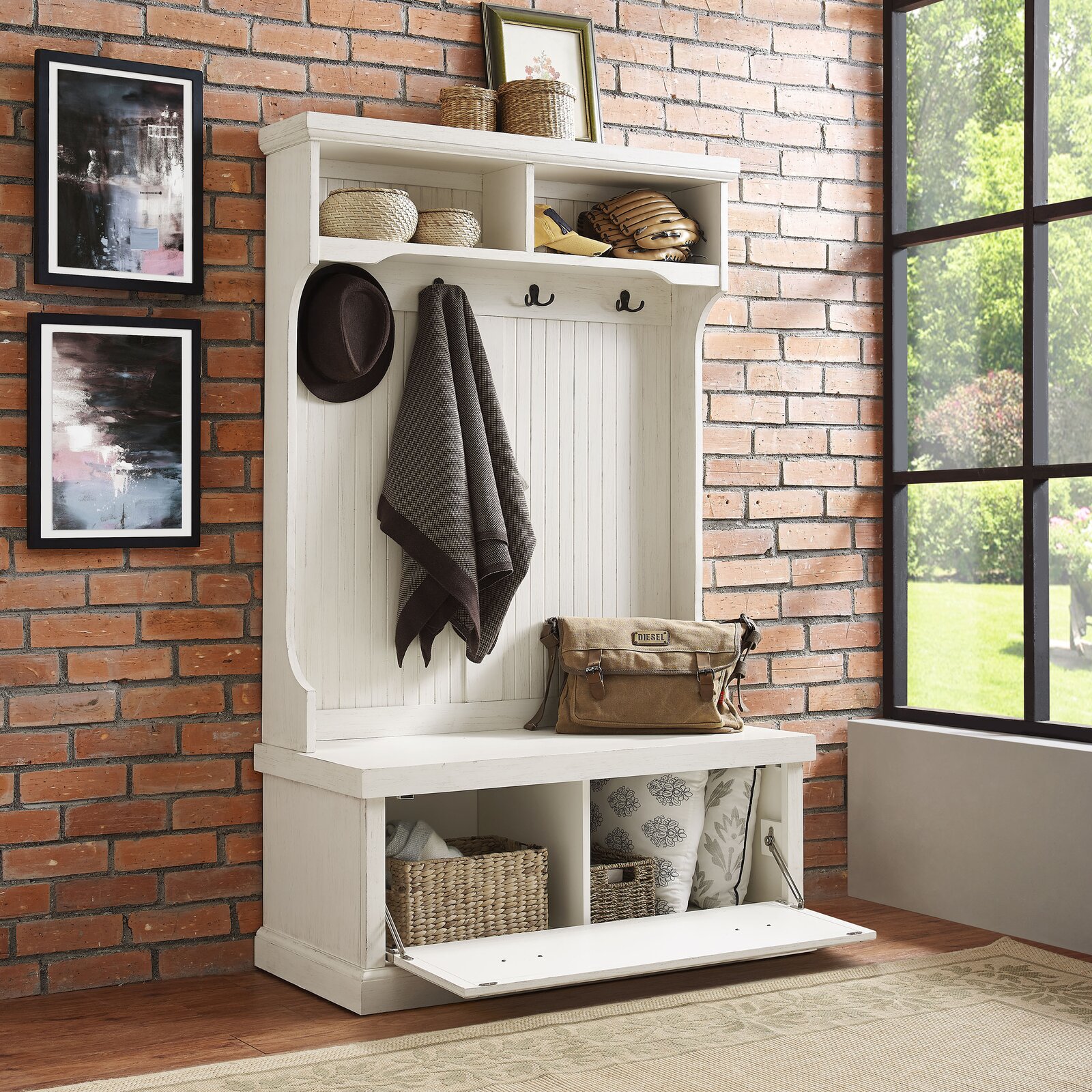 【Furniture】Carmel 40'' Wide Hall Tree with Bench and Shoe Storage