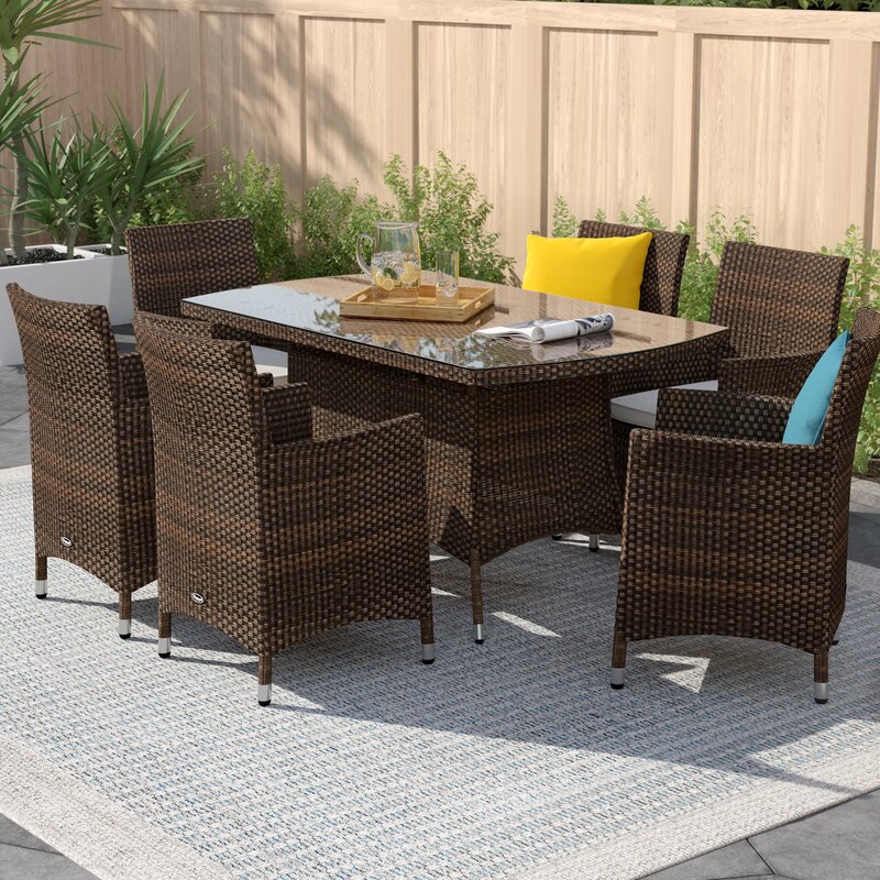 【Furniture】Rectangular 6 - Person 150Cm Long Dining Set with Cushions