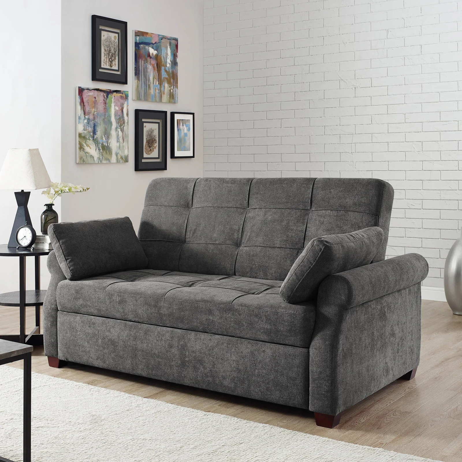 【Furniture】Serta Sabrina 72.6'' Queen Rolled Arm Tufted Back Convertible Sleeper Sofa with Cushions